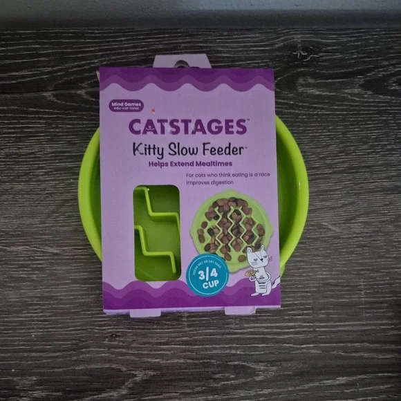 NEW - Petstages Kitty Slow Feeder Cat Bowl Holds 3/4 Cup of Wet/Dry Food
