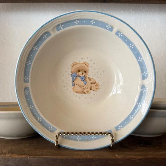 4pc Vintage Tienshan Theodore Country Bear Soup Cereal Bowls Blue Bow