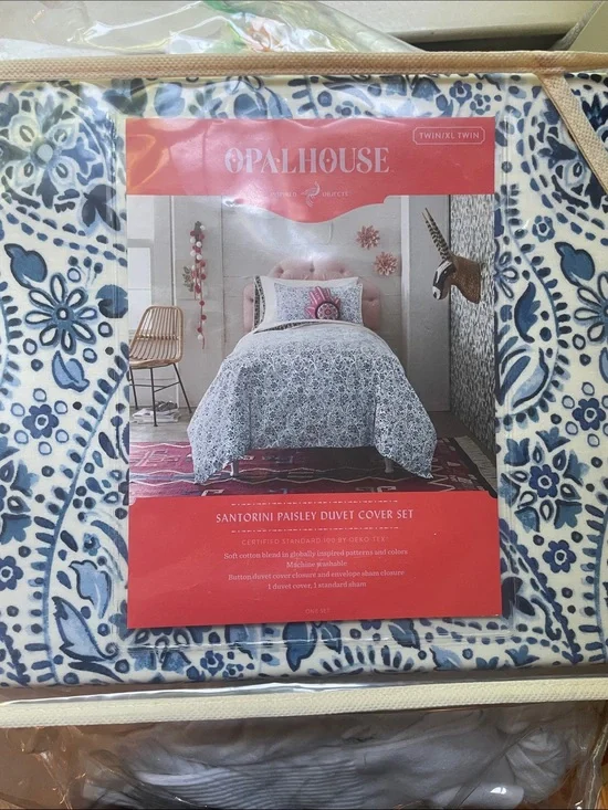 OPALHOUSE Blue and White Paisley DUVET COVER SET with Sham Twin X L NEW