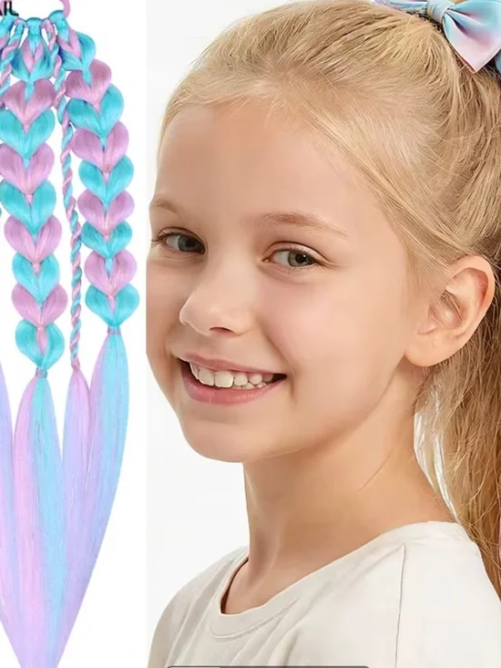 Pastel Pink & Blue Braided Ponytail Hair Extension