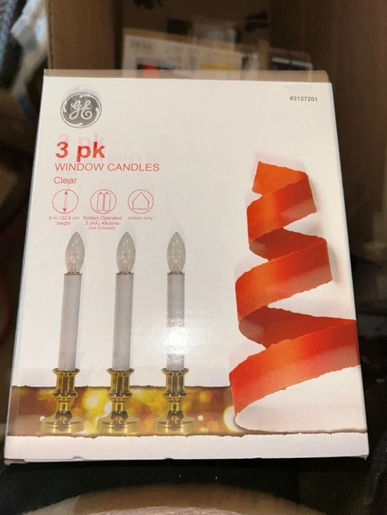 3-Pack Clear Window Candles - White with Gold Bases