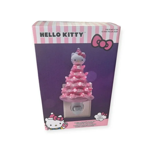 Hello Kitty Ceramic Christmas Tree Night Light Pink Plug In 6‎ Inch Kids Decor
