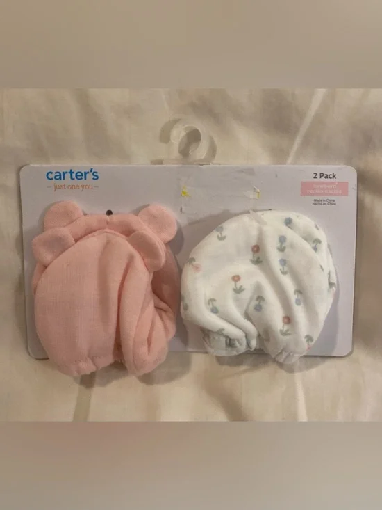 Carter's Baby 2-Pack Pink and White Floral Mittens