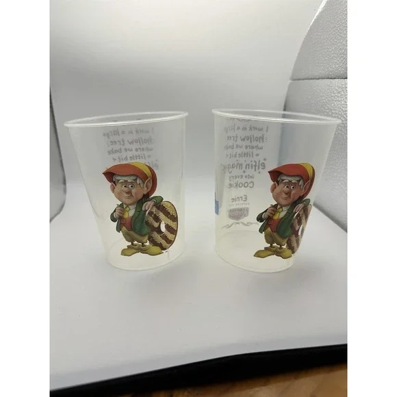 Vintage Keebler Elf Ernie Plastic Cups Lot of 2 | Hollow Tree‎ Elfin Magic | 90s