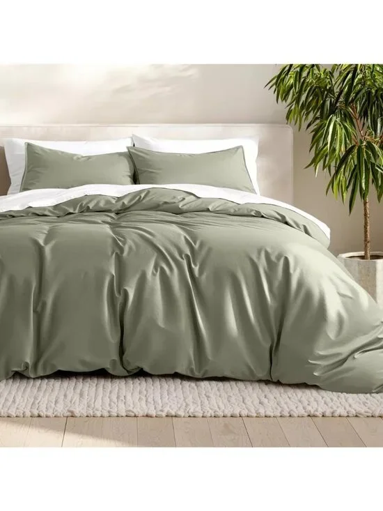 Bare Home Queen Size Sage Green 3 Piece Duvet Cover Set w/ 2 Pillow Shams NWOT