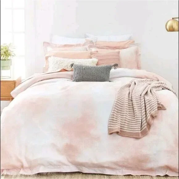 Splendid Pink And White Linen And Cotton Duvet Cover King Size Almafi Marble