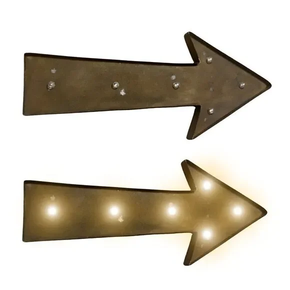 Vintage-Style LED Arrow Marquee Sign - Rustic Metal Lighted Wall Decor