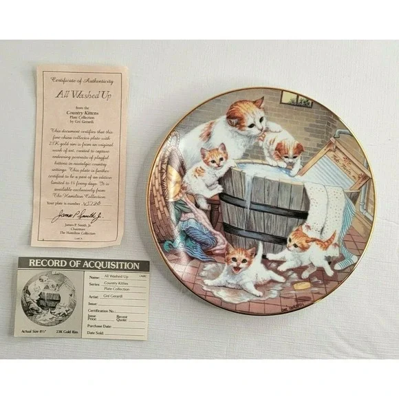 Vintage Country Kittens All Washed Up by Gre Gerrardi Porcelain Collectors Plate