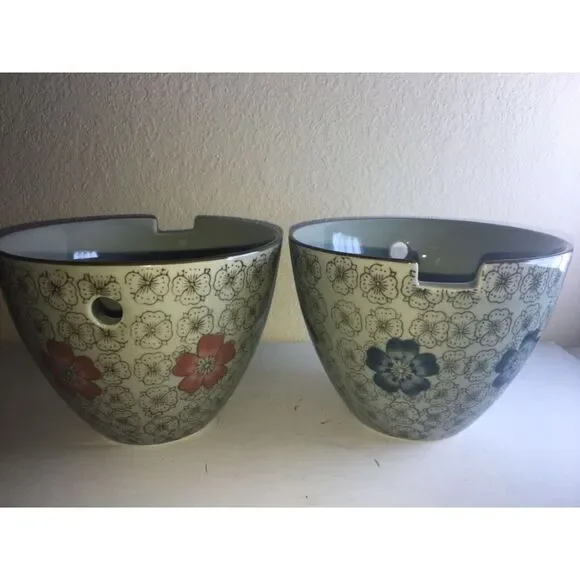 2‎ Cherry Blossom Asian Bowl w Chopstick Rest Japan