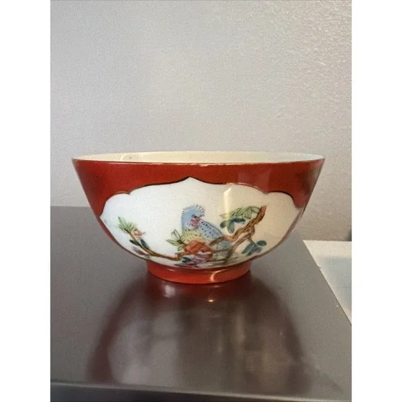 Chinese Famille Rose Flower Branch W/ Bird Porcelain‎ Hand Painted Art Bowls