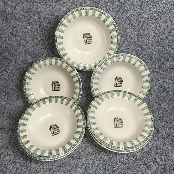 Pfaltzgraff Naturewood Set of 7 Stoneware Soup/Cereal Bowls Birdhouse‎