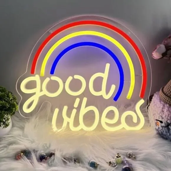 GOOD VIBES Neon Light Rainbow Wall Decor USB Dimmable Party Decor
