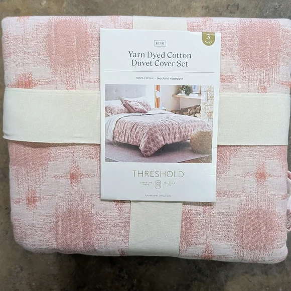 3pc King Yarn Dye Ikat Comforter and Sham Set Ivory/Mauve