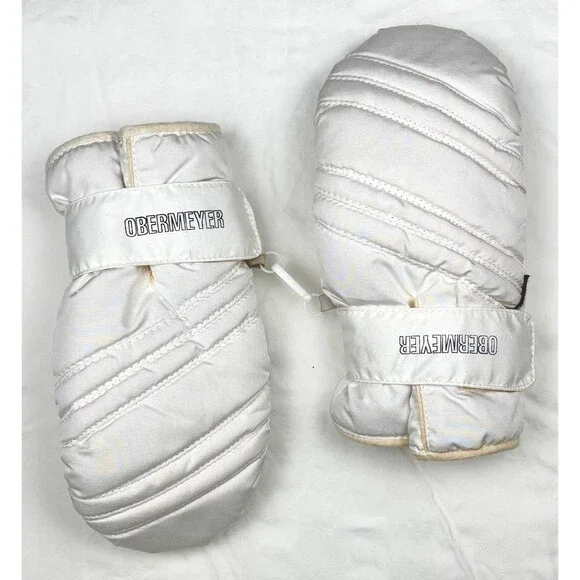 Vintage Girl’s Obermeyer Ski Mittens XL Leather Palm Gloves Off White