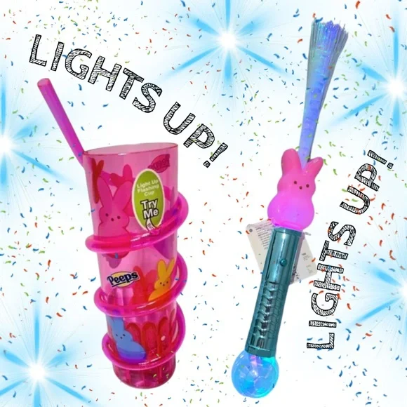 PINK Easter Peeps BUNDLE - Peeps LightUp Cup AND Peeps Bunny Fiber Optic Wand