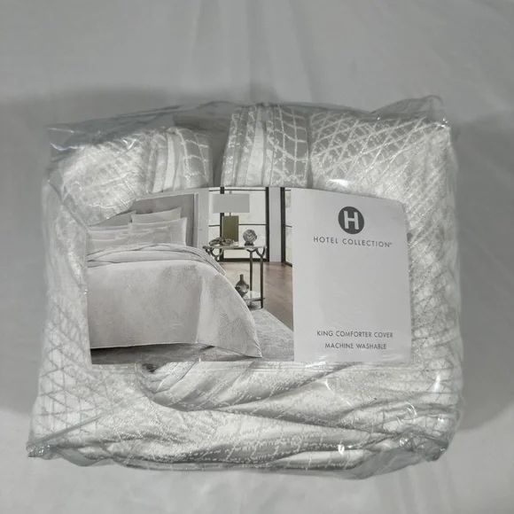 NIB $465 [ King Duvet Cover ] Hotel Collection Diamond Lattice‎ Fresh White
