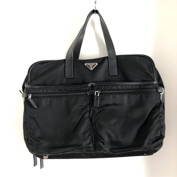 Prada Black re-Nylon saffiano leather Travel Tote Bag