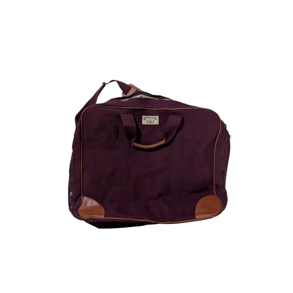 Lands' End Canvas Leather Square Rigger Travel Bag Burgundy Vintage 23