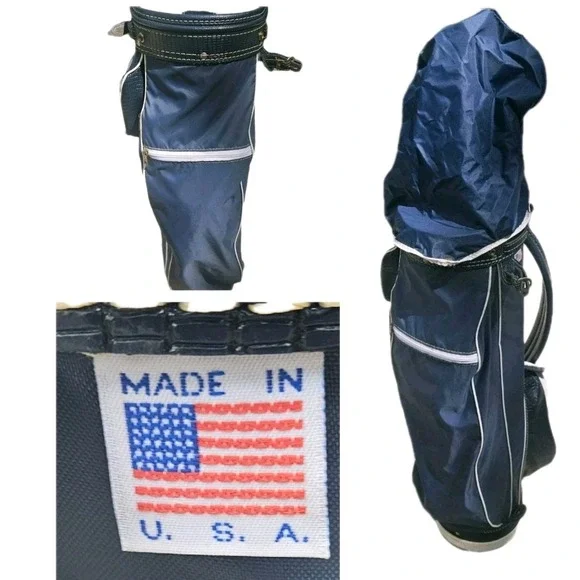 VTG Hot-Z Retro Golf Bag 6 Way Leather & Canvas Original Rain Cover MADE IN USA