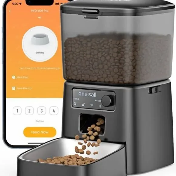 oneisall Automatic Cat Feeder, 2.4G WiFi Cat Food Dispenser with App, 12 Cups