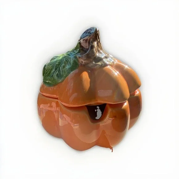 Pottery Barn Japan Pumpkin Shaped Lidded Vintage Sugar/ Condiment Bowl Fall Rare