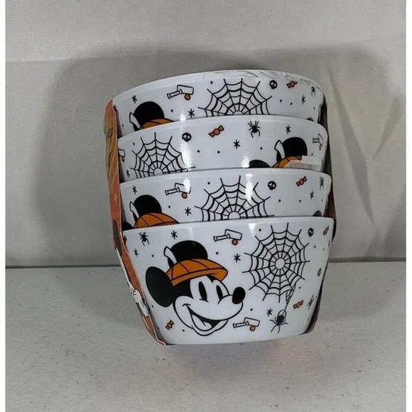 Disney Halloween Mickey Spider Webs Set of 4 Tidbit Snack Melamine Bowls