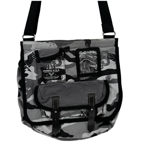 Vintage Avirex USA Grey Camo Square Messenger Bag Canvas Crossbody Gorpcore