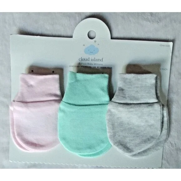 Mittens New Cloud Island 3 Pack Baby Girl One Size Pink Gray Mint Green