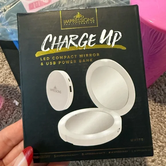 Impressions Vanity White LED Compact Mirror & USB Power Bank