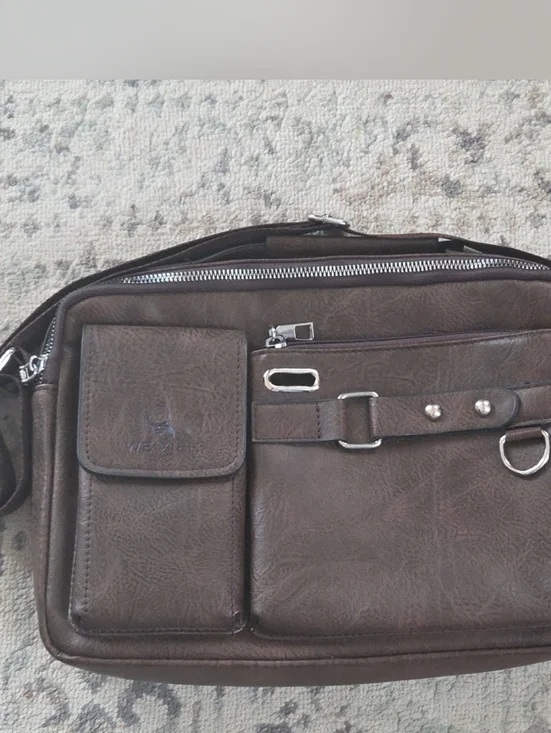 WEIXIER Men's PU Shoulder Bag Crossbody Bags Leather Handbag Dark Brown