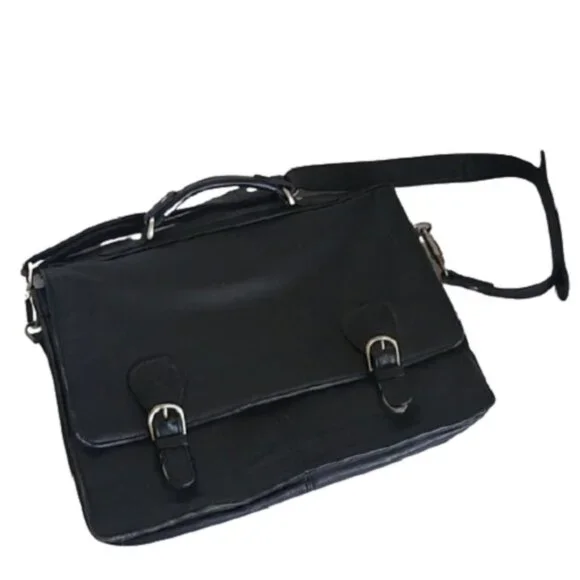 Kenneth Cole NY Black Columbian Leather Messenger Laptop Career Portfolio Bag