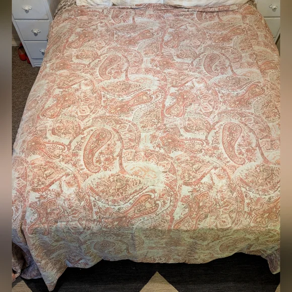 Fresco pattern pottery barn linen blend duvet cover queen Paisley terra cotta