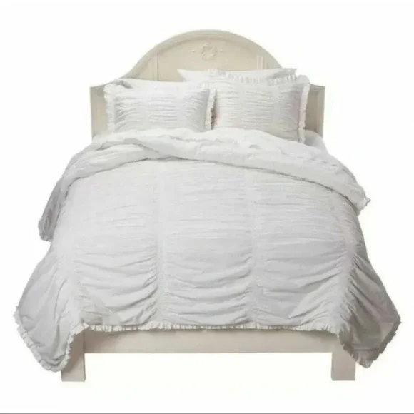Simply Shabby Chic TWIN Solid White Ruched Smocked Duvet Cover Rachel Ashwell