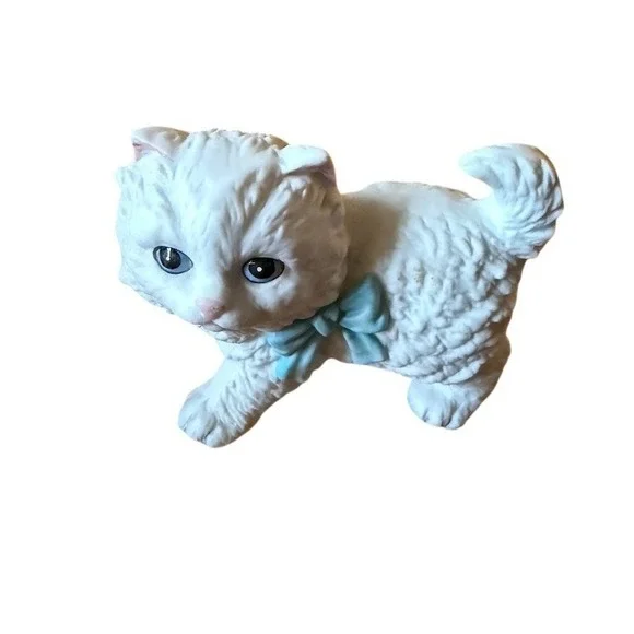 HOMCO Home‎ Interiors Persian Kitten Cat Figurine White Blue Bow Vintage