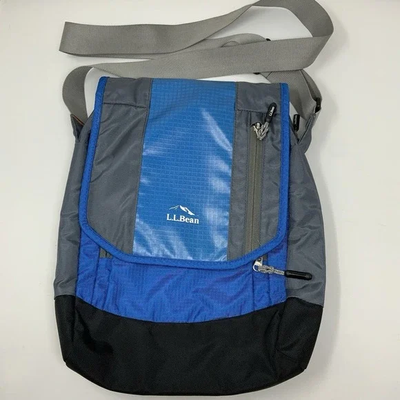 LL Bean Messenger‎ Crossbody Bag Tablet Field Rip Stop Travel Blue Gray Black