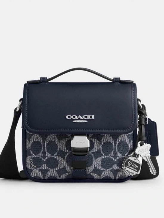 💙Coach NWT Blue Racer Crossbody Bag In Signature Canvas With Crossbody & Charms