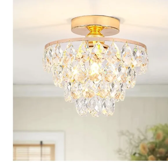 Luxurious Crystal Ceiling Light with Gold Accents