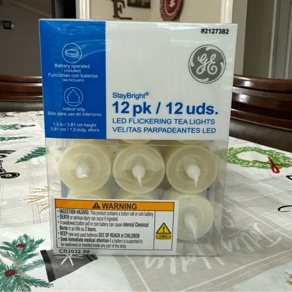 GE StayBright LED Flickering 12 Tea Light Flameless Candles Weddings Luminarias