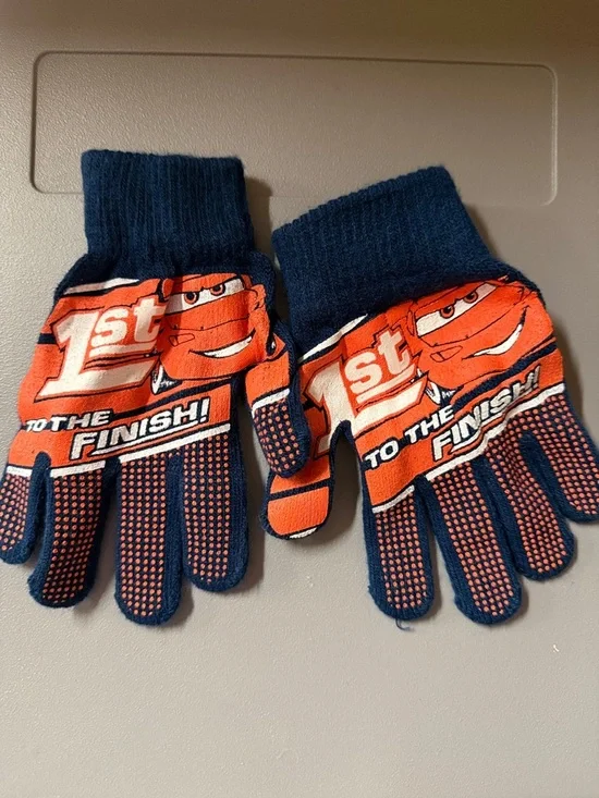 Kids Orange and Navy '1st to the Finish' lightening McQueen gloves