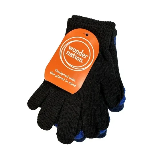 wonder nation kids 3 pack of knitted gloves one size black blue