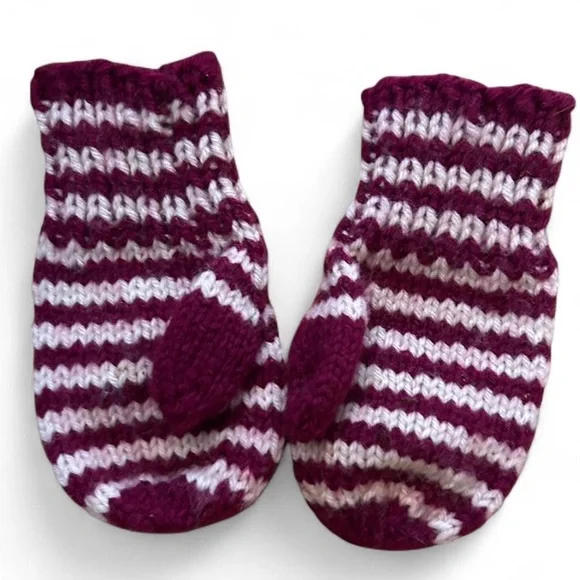 Striped Red & White Kids Mittens
