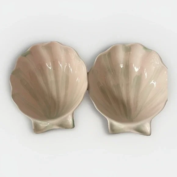 Vintage Knobler Japan Pink With Green Brushing Shell Shaped Bowls Lot Of 2