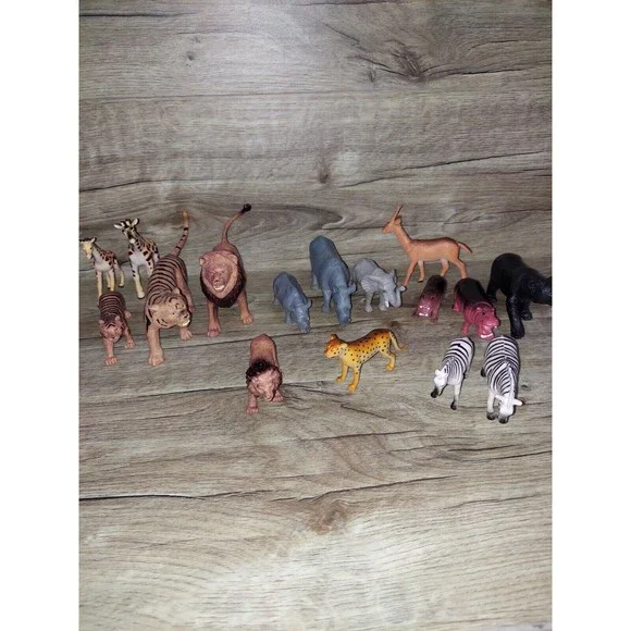 Plastic Animal Lot Including Giraffes, Zebras, Hippos Lions, And Tigers