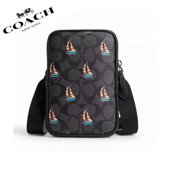 NWT COACH Aden Crossbody In Signature Canvas‎ With Sailboat Print