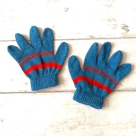 L.L. Bean Kids Wool Blend Mittens Winter Gloves Boys Blue Red Fits 3-7 Years NEW