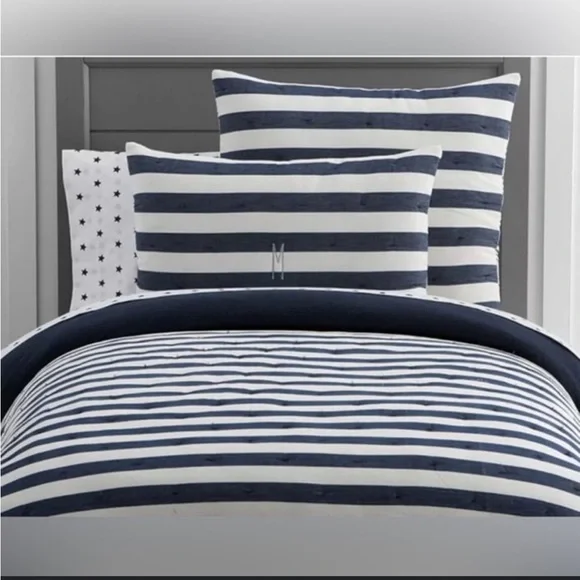 Pottery Barn kids navy stripe duvet cover