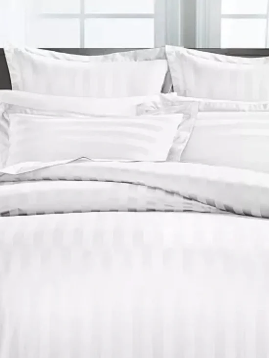 Charter Club Damask Stripe 550 TC 100% Cotton Twin Duvet Cover Set White 2PC