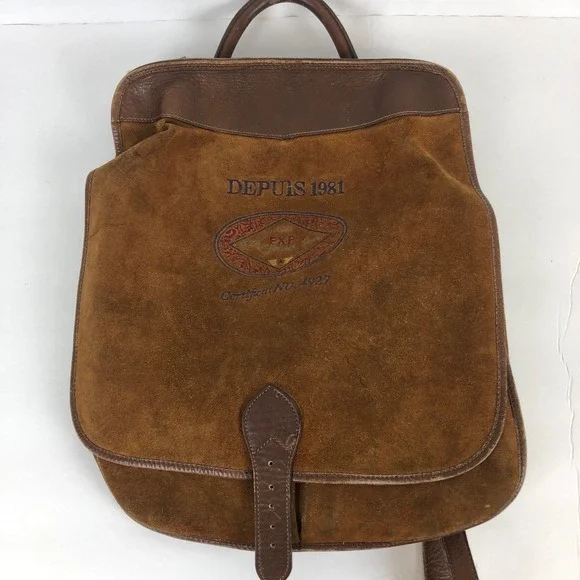 Vintage EXP Depuis 1981 Brown Suede Leather Backpack Convertible Messenger Bag
