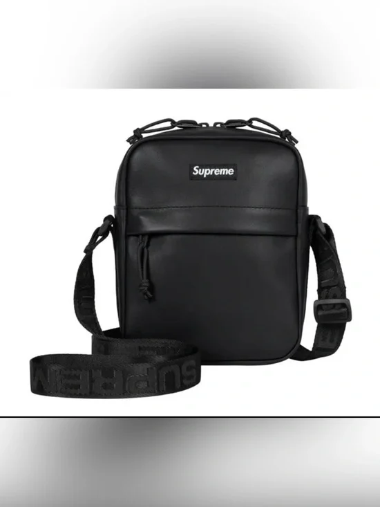 2023 Supreme Leather Shoulder Bag 'Black' Mens