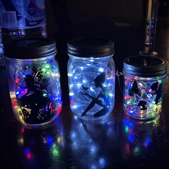 Solar Fairy Light Mason Jars - Multicolor or white lights. One random fairy jar